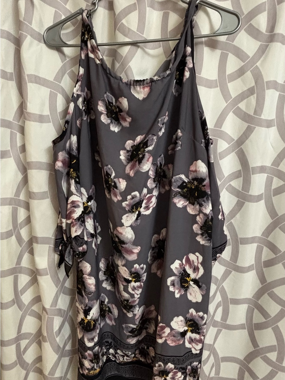 Ces Femme Charcoal Floral Sling Cami with Pink Accents